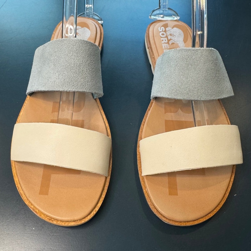 Sorel Women 7.5 Roaming Strap Slide Sandal Sea Salt Chalk Blue White Coastal - Picture 3 of 10